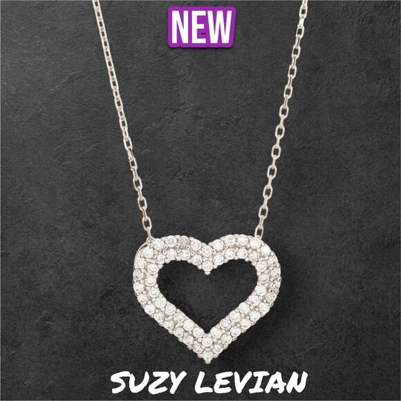 New NWT SUZY LEVIAN Sterling Silver Pave CZ Heart Pendant Necklace - Picture 1 of 3